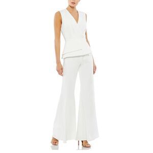 Ieena for Mac Duggal White Sleeveless Faux wrap Peplum Jumpsuit Size 10